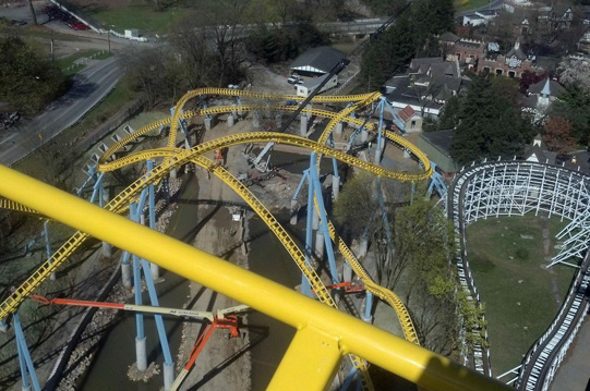 Skyrush roller coaster construction from elevation